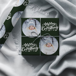 Papel De Presente Merry Everything Calligraphy Round Photo Green