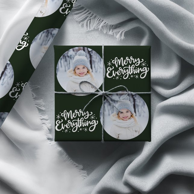 Papel De Presente Merry Everything Calligraphy Round Photo Green (Photo Wrapping Paper - Merry Everything)