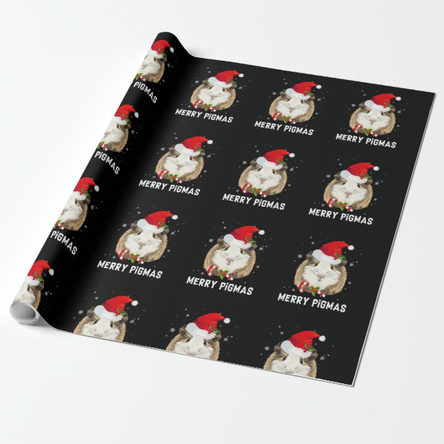 Papel De Presente Merry Pigmas Santa Hat Guinea Pig Christmas Pajama (Desenrolado)