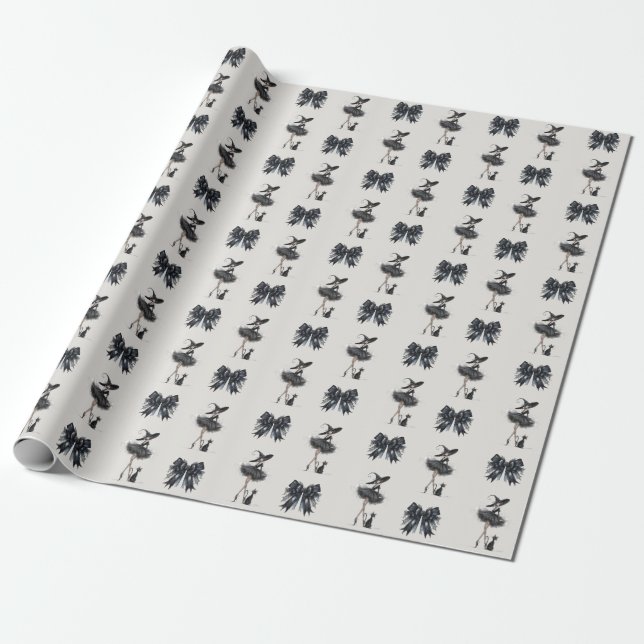 Papel De Presente Merry Witchmas Deluxe - Bruxa Gótica & Fita (Desenrolado)