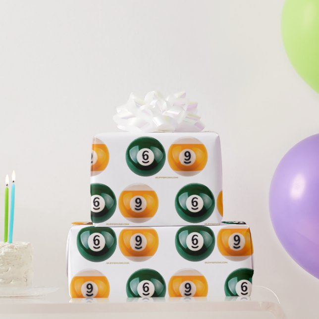 Papel De Presente Mesa de piscina 69 do SlipperyJoe, duas bolas de b (Presentes para festas)