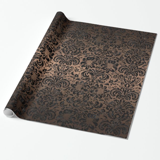 PAPEL DE PRESENTE METAL PRETO DO MÁRMORE DAMASK2 & DO BRONZE (R) (Desenrolado)