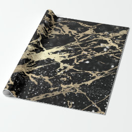 Papel De Presente Metálico Brilhante Preto Foxier Dourado Marble bri