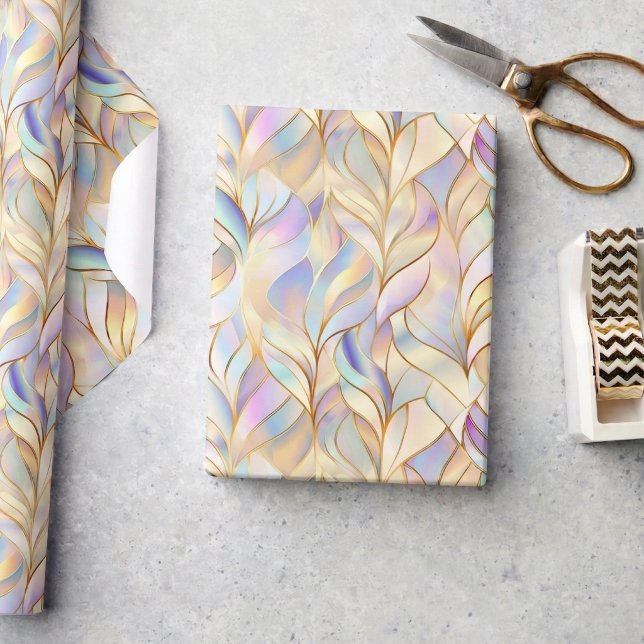 Papel De Presente Metallic Iridescent Pastel Wrapping Paper (chic luxe glam iridescent metallic pattern wrapping paper in pink purple blue and gold)