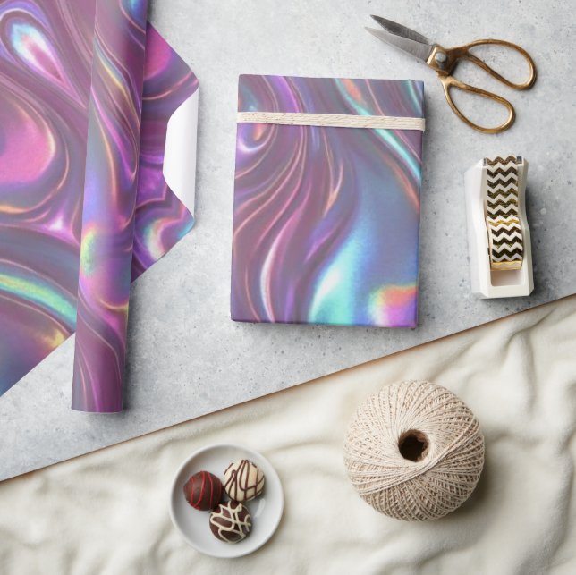 Papel De Presente Metallic Iridescent Rainbow Pink Aqua Purple  (Artesanato)