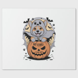 Papel De Presente Meu Corgi é meu Boo Halloween
