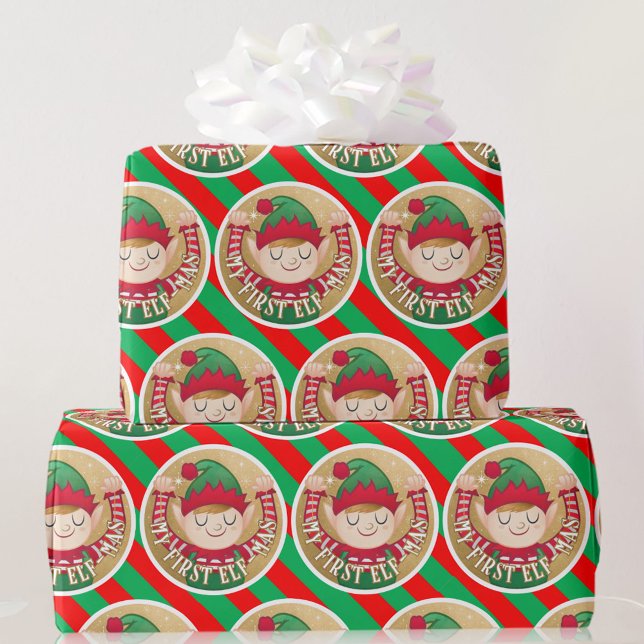 Papel De Presente Meu Primeiro Elf-Mas Natal Vermelho em Verde (Criador carregado)