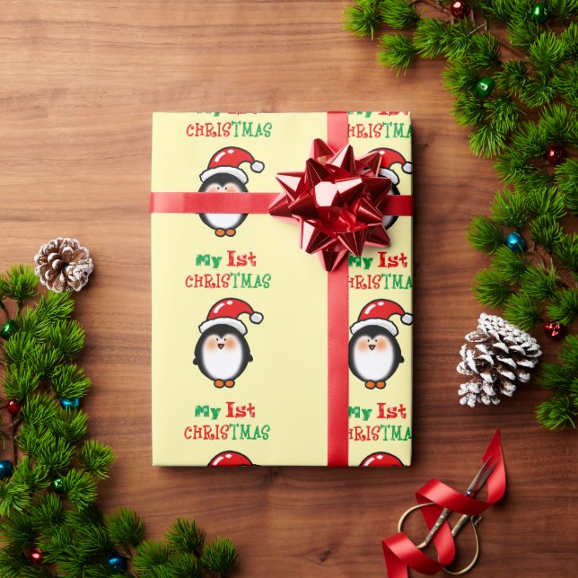 Papel De Presente Meu Primeiro Natal Adorável Pinguim (Presente de Natal)