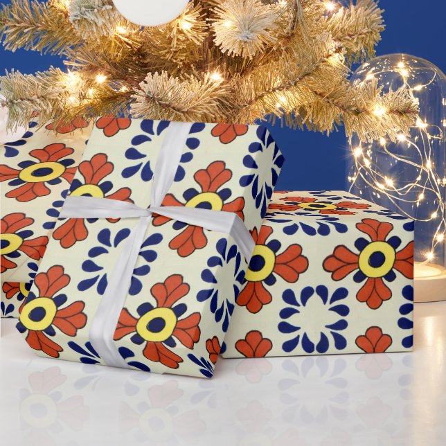 Papel De Presente Mexican Tile Blue Mosaic (Feriados)