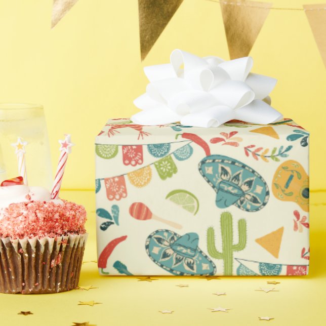 Papel De Presente Mexicano Fiesta Cute Patternado (Festa de aniversário)