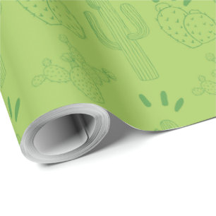 Papel De Presente Mexicano Fiesta Green Cactus