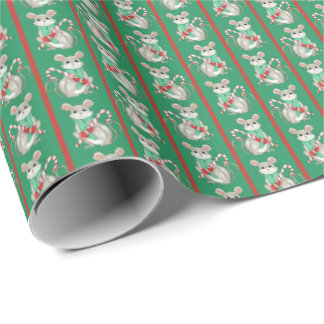 Papel De Presente Mice and Candy Canes Wrapping Paper