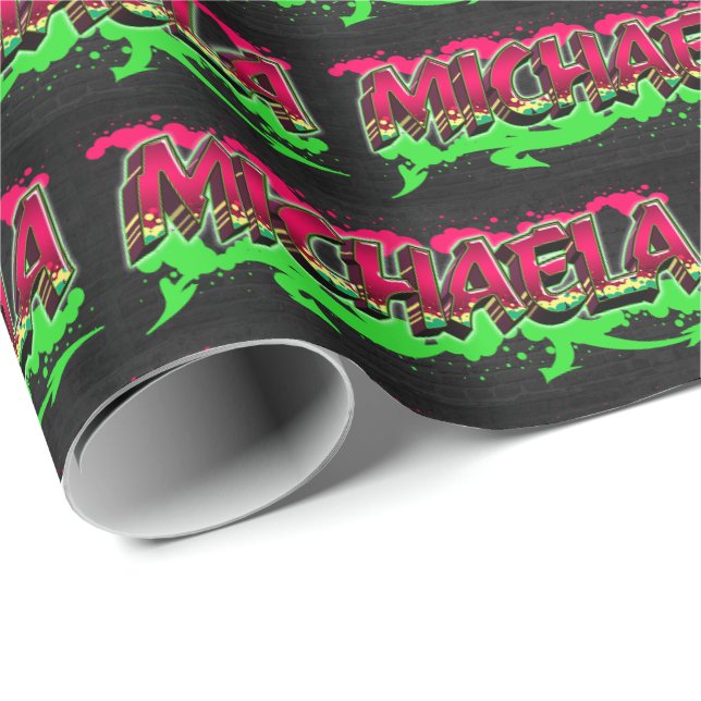 Papel De Presente Michaela Vorname Name Graffiti red green (Ponta do rolo)