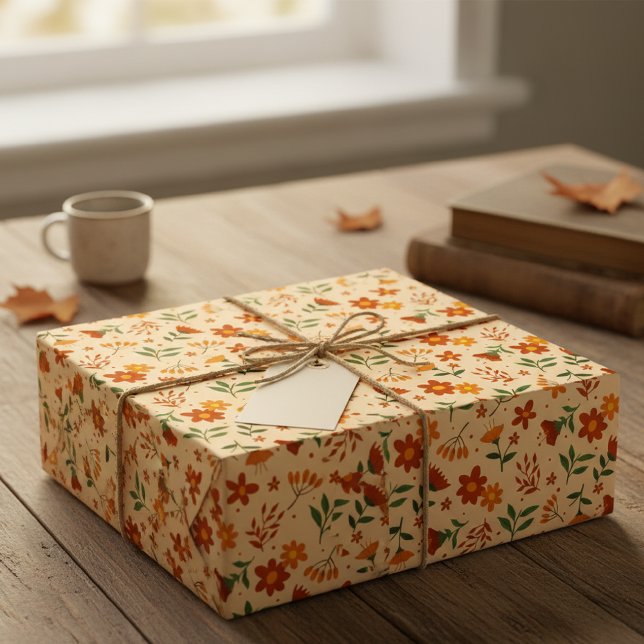 Papel De Presente Micro Autumnal Flower and Leaf Pattern Gift Wrap  (Criador carregado)