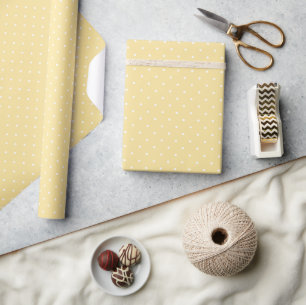 Papel De Presente Micro Bolinha Branco - Amarelo Canário