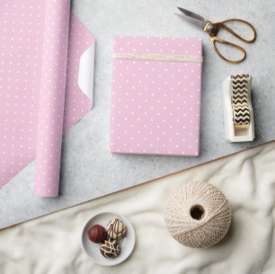 Papel De Presente Micro Bolinhas Branco - Rosa Claro