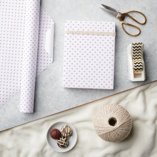 Papel De Presente Micro Corações Lilás Suave - Branco (Artesanato)