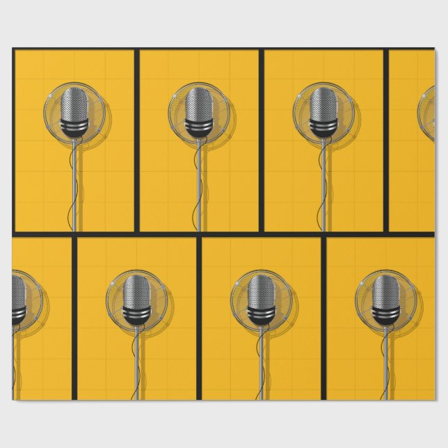 Papel De Presente Microfone Retrô em Amarelo Ousado (Aberto)