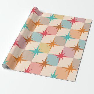 Papel De Presente Mid Century Starbursts on Pastel Checkerboards 