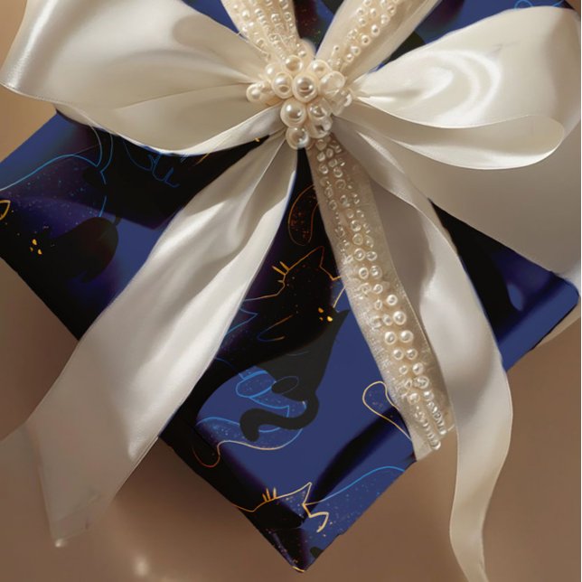 Papel De Presente Midnight Black Cats– modern minimal Pattern (Criador carregado)