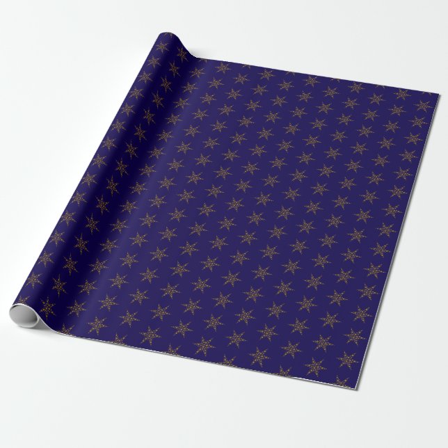 Papel De Presente Midnight Blue and Gold Star Wrapping Paper (Desenrolado)