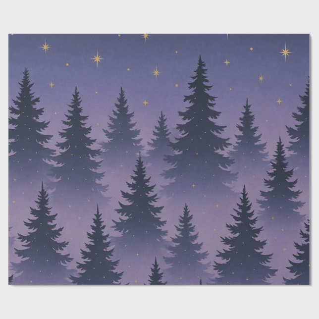 Papel De Presente Midnight Forest Wrapping Paper – Starry Night Pine (Aberto)