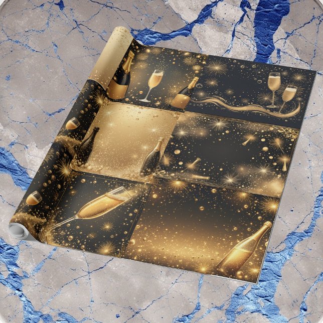 Papel De Presente Midnight Gold Champagne Dreams New Year Glittering (Midnight Gold Champagne Dreams New Year Glittering Wrapping Paper)