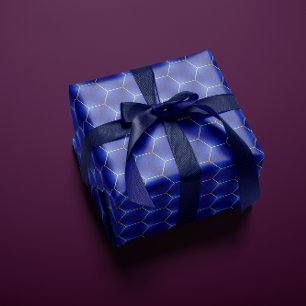 Papel De Presente Midnight Indigo e Dourado Design hexagonal