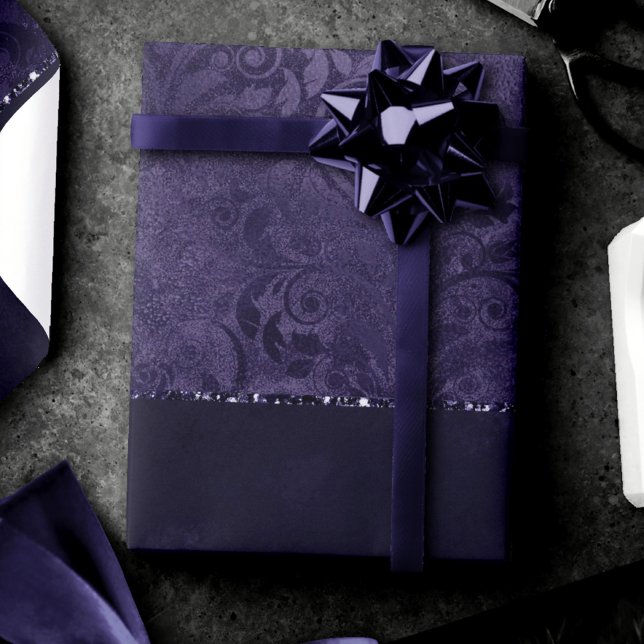 Papel De Presente Midnight Indigo Romance | Satinge Damask (Criador carregado)