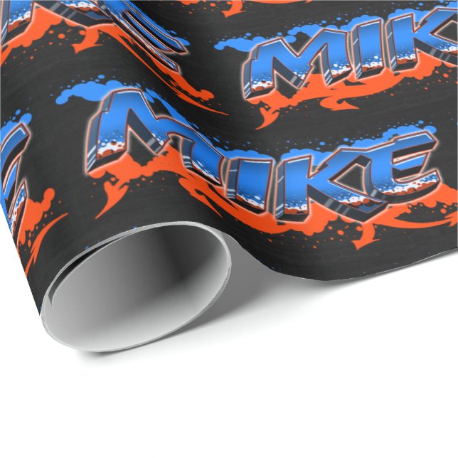 Papel De Presente Mike Vorname Name Graffiti blue orange (Ponta do rolo)