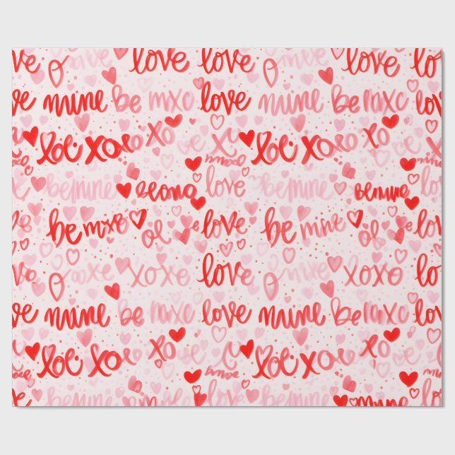 Papel De Presente Mine XOXO Love Hand Written Style Wrapping (Aberto)
