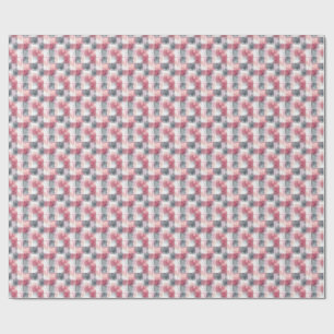 Papel De Presente Mini Abstrato Xadrez Rosa e Cinza