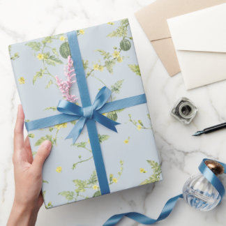 Papel De Presente Mini Melancia Botânica Azul Cinza Suave