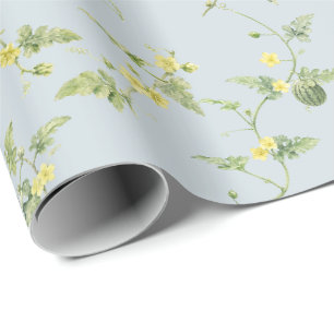 Papel De Presente Mini Melancia Botânica Azul Cinza Suave