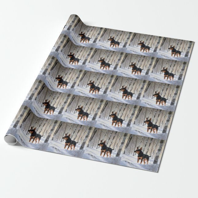 Papel De Presente Miniatura Pinscher Deixa-o nevar no Natal (Desenrolado)