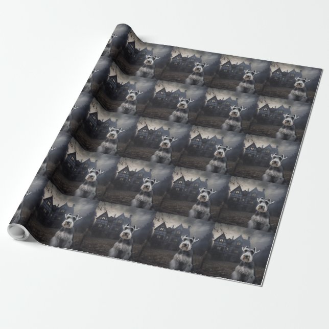 Papel De Presente Miniature Schnauzer Halloween Assustador (Desenrolado)