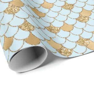 Papel De Presente Minigráfico de Brilho Azul Sereia Dourado