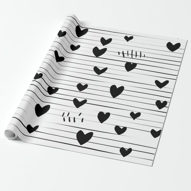 Papel De Presente Mínima Abstarct Line Love Black (Desenrolado)