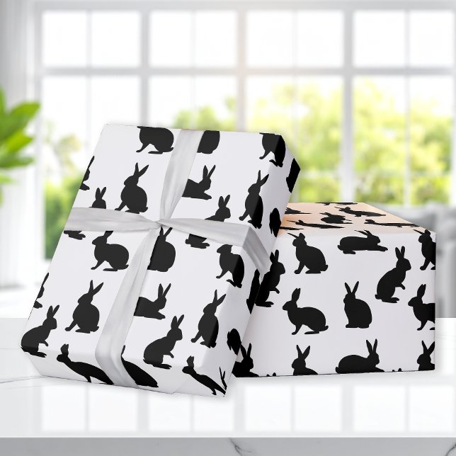 Papel De Presente Minimal Black And White Easter Bunny Pattern (Criador carregado)