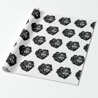 Papel De Presente Minimal Black and White Rose Pattern