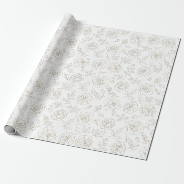 Papel De Presente Minimal Botanical Line Art Pattern (4) (Desenrolado)