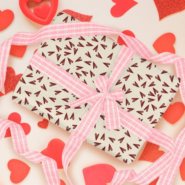 Papel De Presente Minimal Burgundy & Cream Hearts Valentine (Criador carregado)