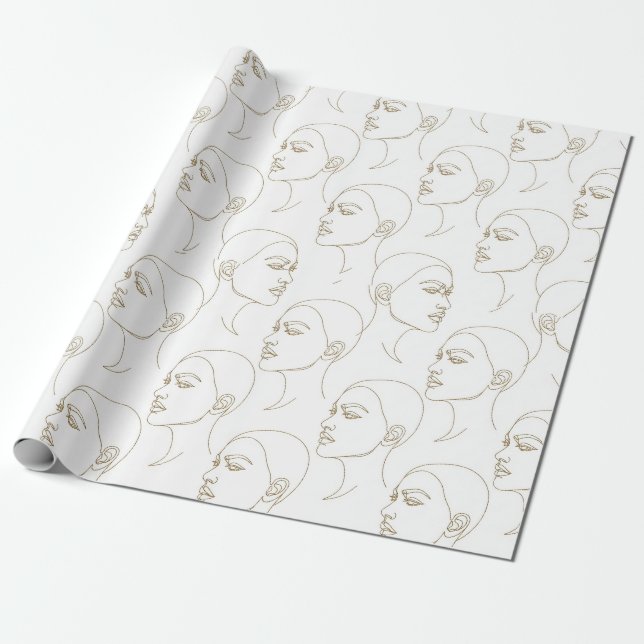 Papel De Presente Minimal Female Face Line Pattern (2) (Desenrolado)