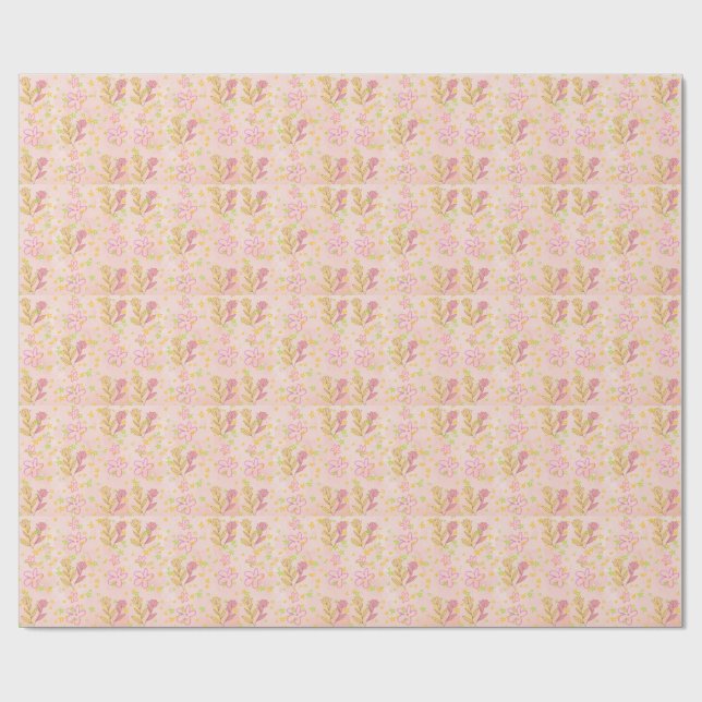 Papel De Presente Minimal Floral Doodle Pattern –Pastel Pink pattern (Aberto)