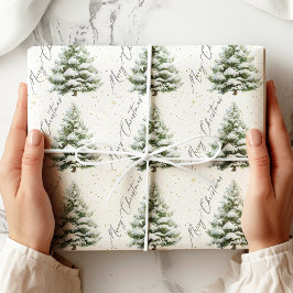 Papel De Presente Minimal Pine Tree Merry Christmas