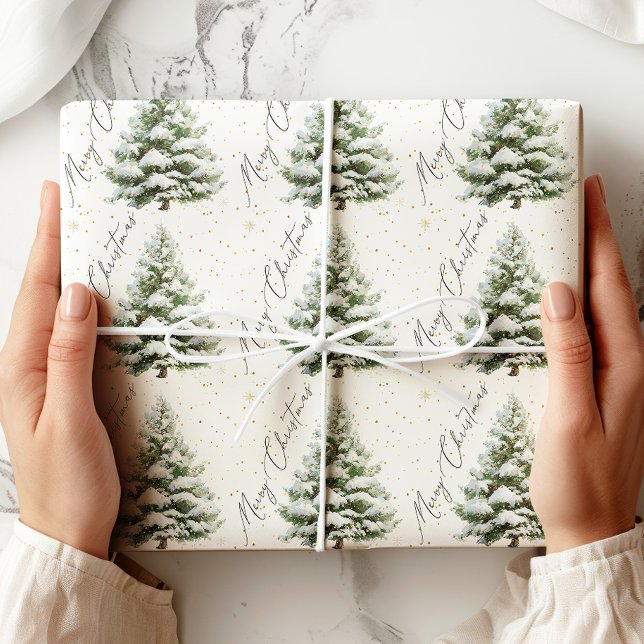 Papel De Presente Minimal Pine Tree Merry Christmas (Criador carregado)