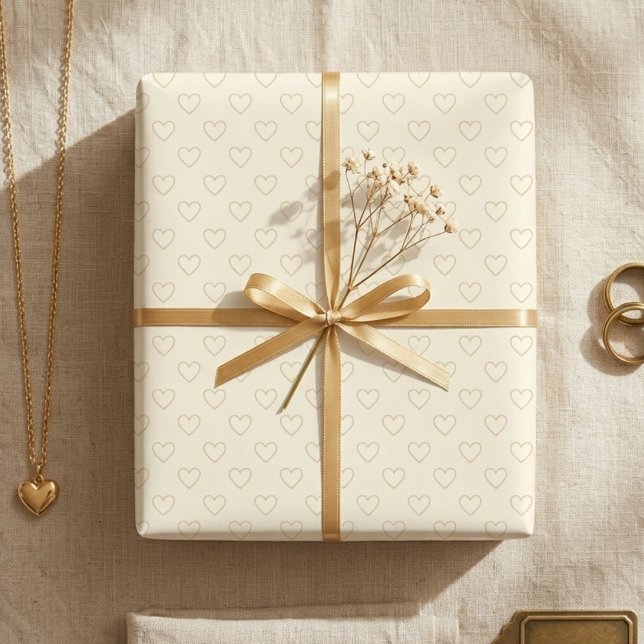 Papel De Presente Minimalist Beige Heart Gift (Minimalist beige heart gift wrapping paper)