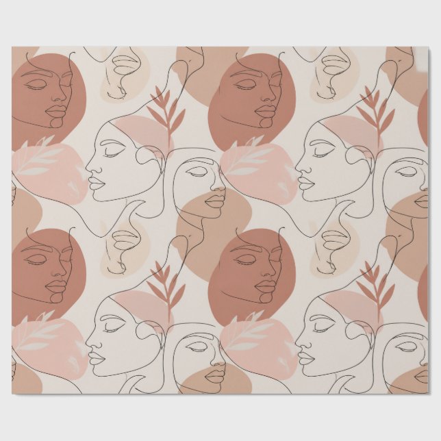 Papel De Presente Minimalist Boho Abstract Face Line Art Wrapping Pa (Aberto)