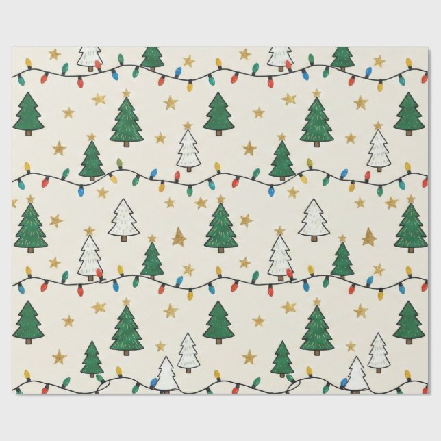 Papel De Presente Minimalist Christmas Tree Lights Pattern Gift (Aberto)