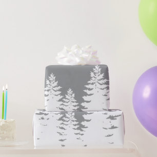 Papel De Presente Minimalist gray white pine tree silhouette